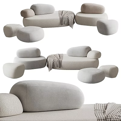 Modern Sectional Sofa with Curved Design Soft Fabric and Matching Ottoman in Living Room Interior 3d model
