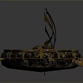 Intricate Golden Decorative Artifact With Carved Base Cross Metal And Sphere Design