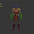 Futuristic Superhero Character In Red And Black Armored Suit With Gold Accents