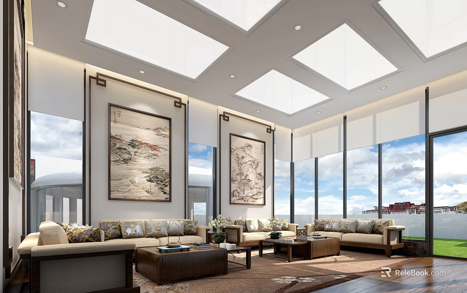 Elegant Modern Restaurant Interior With Marble Tables Velvet Seating And Chic Lighting 3d model 