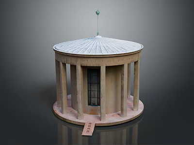 Architectural Classical Dome Building With Columns And Door On Circular Base 3d model