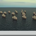 Traditional Sailing Ships Sailing On Vast Open Ocean With White Sails