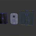 Futuristic Industrial Door Panels With Black Finish Circular Window And Yellow Warning Stripes