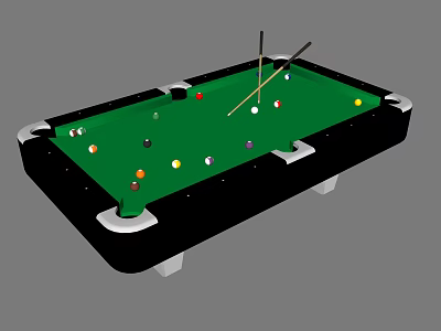 Billiard Table Sports Equipment With Green Felt Surface Colorful Balls And Cue Sticks 3d model