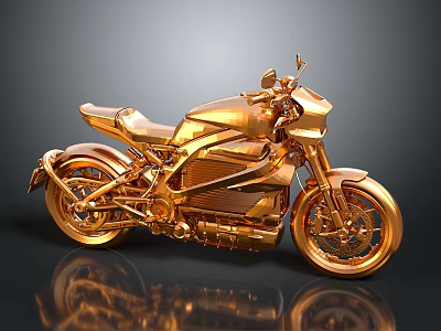 Golden Modern Motorcycle With Sleek Design And Reflective Surface On Dark Background 3d model