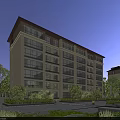 Modern Mid rise Residential Building With Large Glass Windows And Green Landscaping