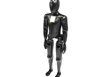 Black Mannequin With Articulated Joints And Chest Tag In Full Body Pose 3d model