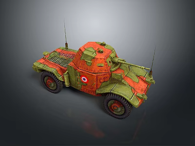 Detailed Military Tank With Red Green Camouflage Paint Antennas And Wheels 3d model