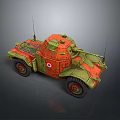 Detailed Military Tank With Red Green Camouflage Paint Antennas And Wheels