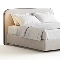 Modern Double Bed With Upholstered Headboard White Linen Sheets And Soft Pillows 3d model