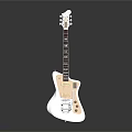 Electric Guitar Musical Instrument And Art Tool With White Body And Wooden Neck