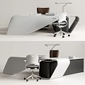 Modern Office Desk With White And Black Design And Ergonomic Chair For Workspace