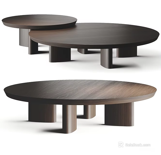 Contemporary Round Wooden Coffee Tables With Cylindrical Legs And Smooth Surface 3d model 