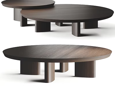 Contemporary Round Wooden Coffee Tables With Cylindrical Legs And Smooth Surface 3d model