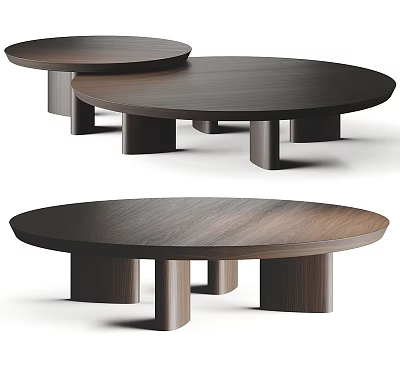 Contemporary Round Wooden Coffee Tables With Cylindrical Legs And Smooth Surface 3d model