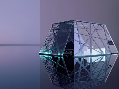 Modern Exhibition Booth With Geometric Transparent Metal Frame And Blue Lighting Reflection 3d model