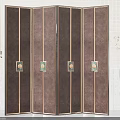 Modern Dark Brown Wooden Room Divider Screen With Copper Trim And Decorative Round Panels