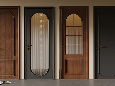 Various Design Hinged Doors In Different Colors Featuring Glass Inserts And Wooden Panels 3d model