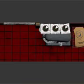 Gray Mixer Kitchen Appliance In Retro Kitchen With Red Tile Floor Metal Shelf