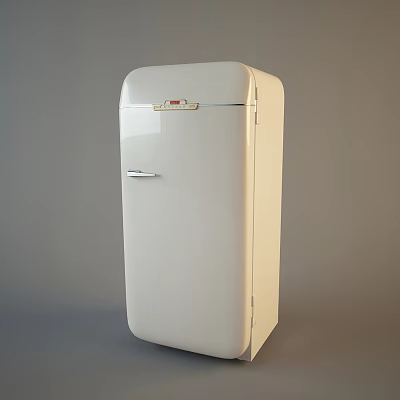 Vintage White Single Door Refrigerator With Smooth Surface And Classic Design 3d model