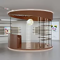 Modern Interior Showroom With Round Counter Display Shelves And Decorative Ceiling Lighting