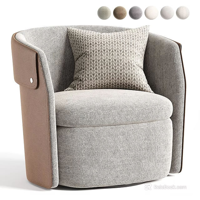 Modern Gray Single Sofa with Patterned Accent Pillow and Leather Trimmed Armrests 3d model 