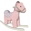 Pink Spotted Rocking Horse Crafted From Wooden Building Blocks With White Rockers