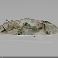 Ancient Stone Bridge Model With Arch Structure Stream Grass And Stone Path Details