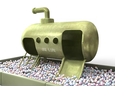 Green Playground Equipment with Slide Ball Pit Colorful Balls and One Life Sign 3d model