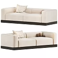 Beige Fabric Sectional Sofa With Plush Cushions And Modern Black Base Design 3d model
