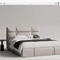 Light Gray Double Bed With Stitched Headboard White Linens And Black Throw Blanket 3d model