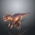Spiked Horned Purple Brown Dinosaur 3D Model With Sharp Teeth Roaring On Dark Background