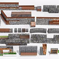 Various Background Wall Designs With Stone Wooden Panels And Decorative Elements 3d model