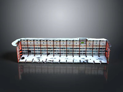 Multi Story Building With Red Framework White Exterior Walls And Symmetrical Window Rows 3d model