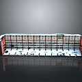 Multi Story Building With Red Framework White Exterior Walls And Symmetrical Window Rows