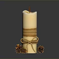 White Decorative Candle With Twine Wrapped Design And Pinecones At Base
