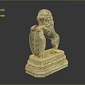 Decorative Stone Lion Statue Standing On Pedestal Holding Shield With Symbol