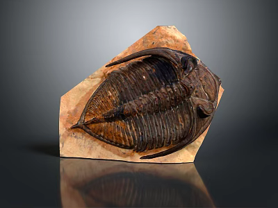 Trilobite Fossil Decorative Ornament With Natural Stone Base And Reflective 3d model