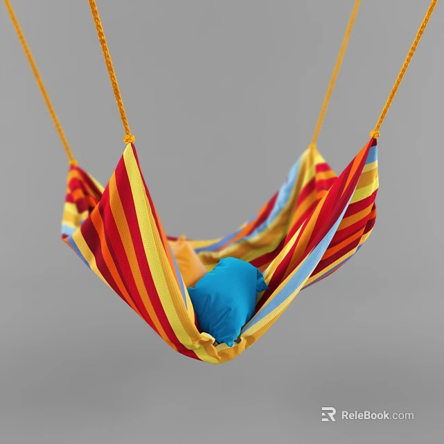 Colorful Striped Hammock With Soft Blue Pillow Ideal For Outdoor Relaxation 3d model 