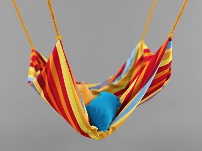 Colorful Striped Hammock With Soft Blue Pillow Ideal For Outdoor Relaxation 3d model