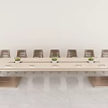 Modern Conference Room Interior Design With Long Table Potted Plants And Chairs