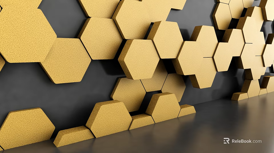 Gold Hexagon Panels Commercial Equipment With Modern Design On Black Background 3d model 