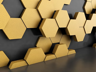 Gold Hexagon Panels Commercial Equipment With Modern Design On Black Background 3d model