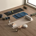 Yoga Accessories Setup With Multicolored Mats Wooden Blocks Bolster And Meditation Cushion