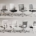 Modern Mesh Back Office Chairs With White Gray Frames And Rolling Wheels 3d model