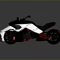 White and Black Three Wheeled Motorcycle with Red Frame Accents Modern Sporty Design Front Dual Wheels