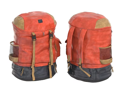 Red Leather Backpacks With Beige Straps Black Bottom And Mesh Side Pockets 3d model