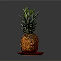 Ripe Fresh Pineapple Placed On Red Plate Against Dark Background Surface