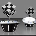 Black And White Checkered Cubes On Modern Round Pedestal Base Design