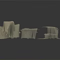 Gray Fabric Pieces Scattered On White Background With Textured Material Fragments